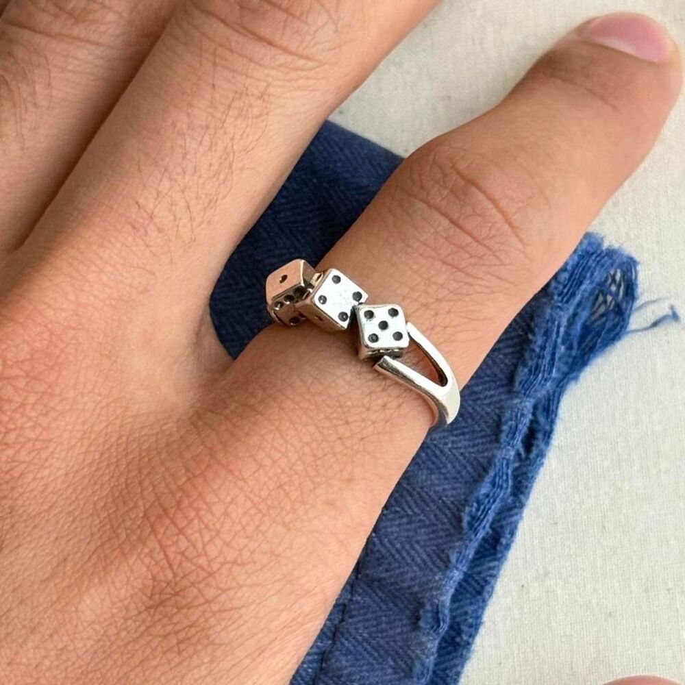 dice stack silver ring